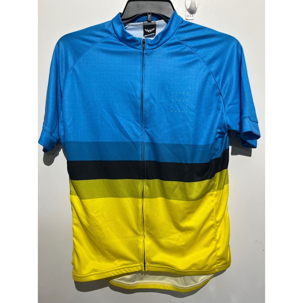 Twin Six Soloist Cycling Jersey Mens XL Cyan Yellow Striped Full Zip USA Made